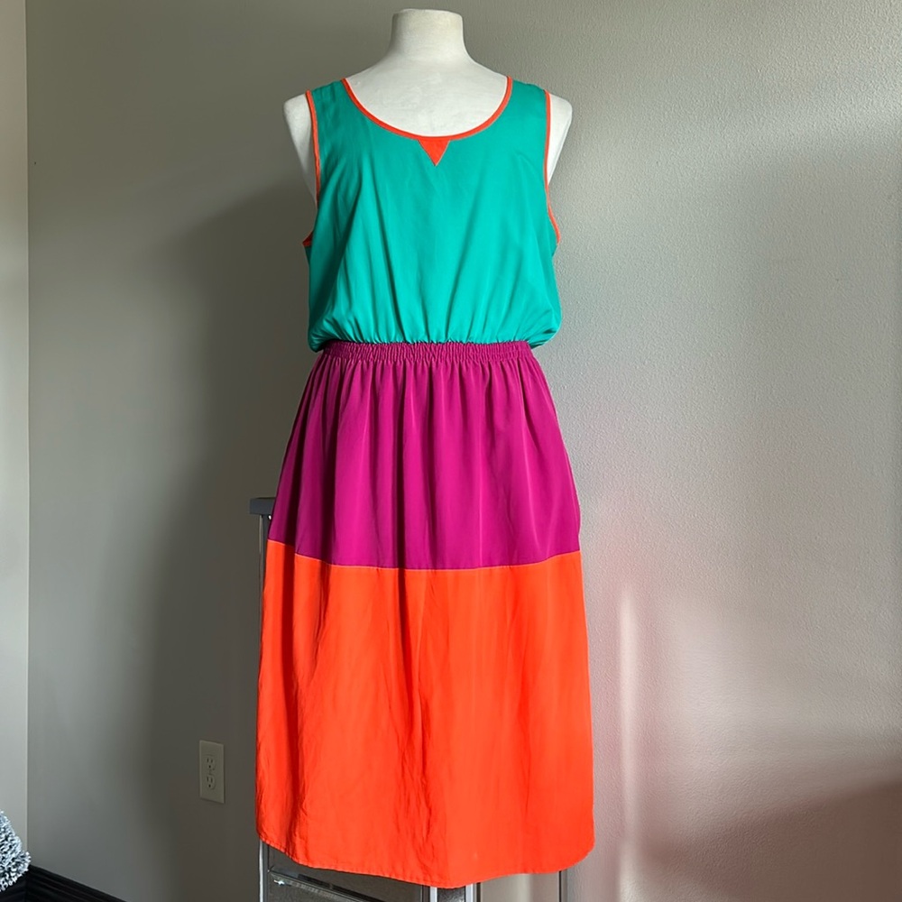 Allen B. By Allen Schwartz | Vibrant Silky Colorblock Dress - Size 16